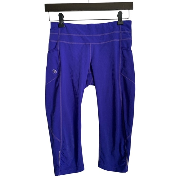 Athleta Women's Sonar Active Leggings XS Reflective Capri Back/Side Pockets - Picture 2 of 10